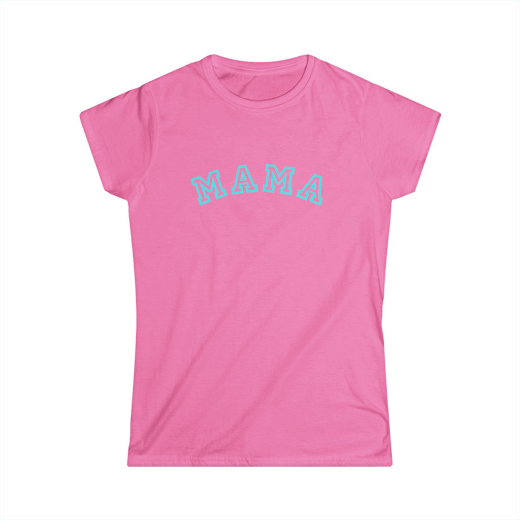 Mama Arched Tee | Collegiate Arch Lettering, Aqua Blue